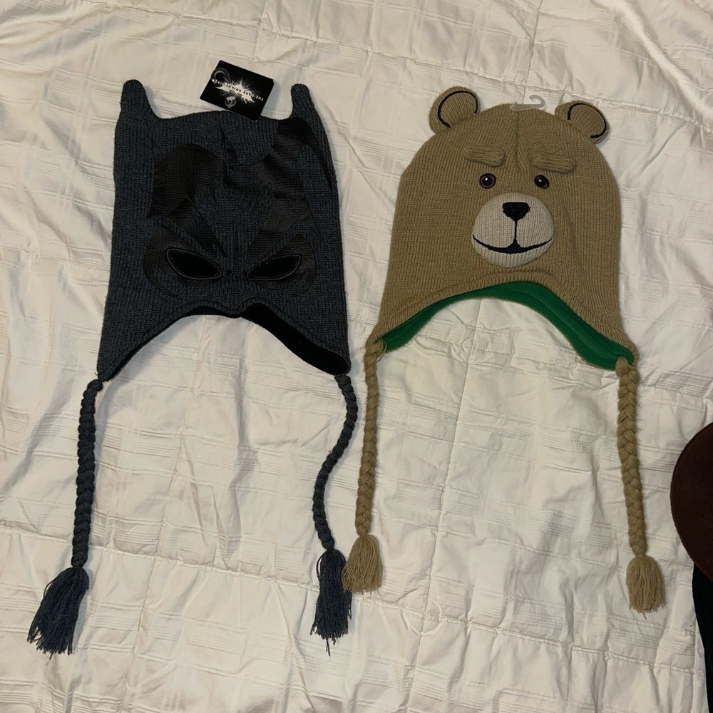5 Kids Character Hats/Beanies - Batman & TED Black/Gray and Tan Knit - Picture 3 of 8